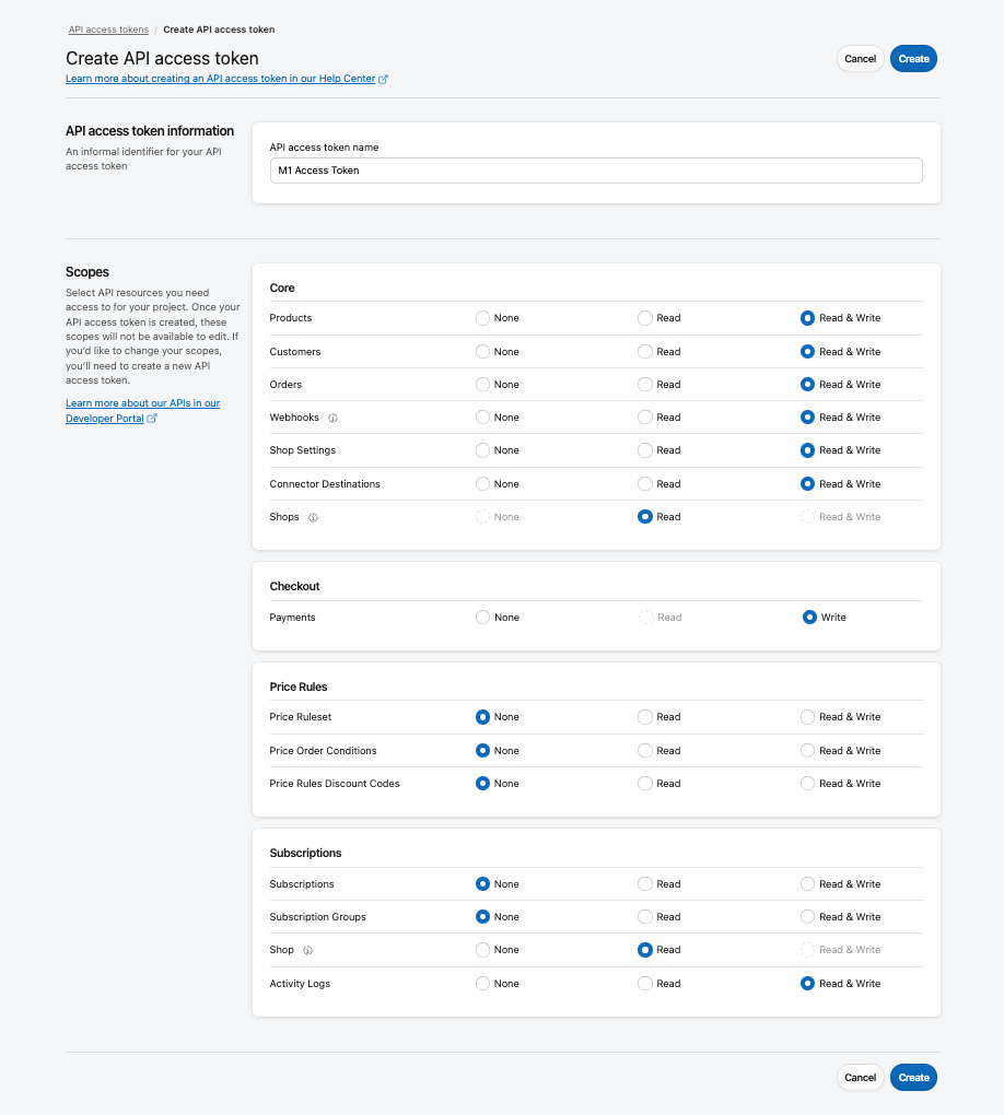 Magento 1 access token scopes