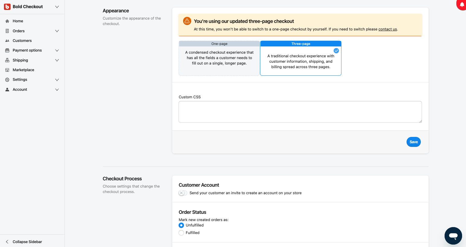 Screenshot of Bold Checkout appearance section